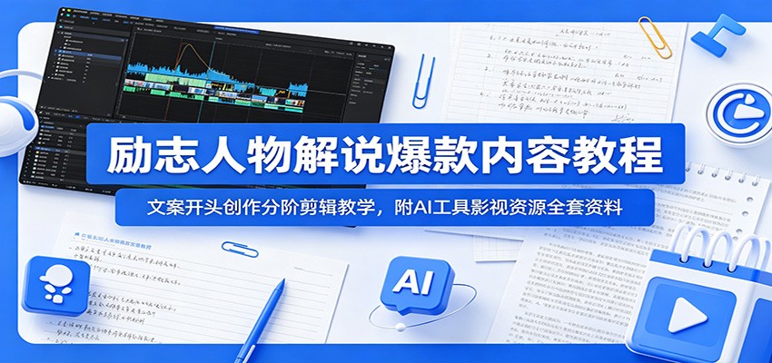励志人物解说爆款内容教程：文案开头创作分阶剪辑教学，附AI 工具影视资源全套资料-网创项目总站
