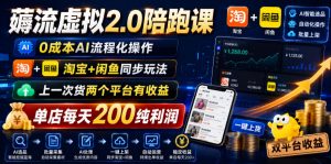 薅流虚拟2.0陪跑课，0成本AI流程化操作，淘宝+闲鱼同步玩法，上一次货两个平台有收益，单店每天200纯利润-网创项目总站