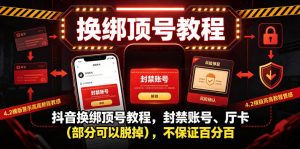 抖音换绑顶号教程，封禁账号、Ting卡(部分可以脱掉)，不保证百分百-网创项目总站