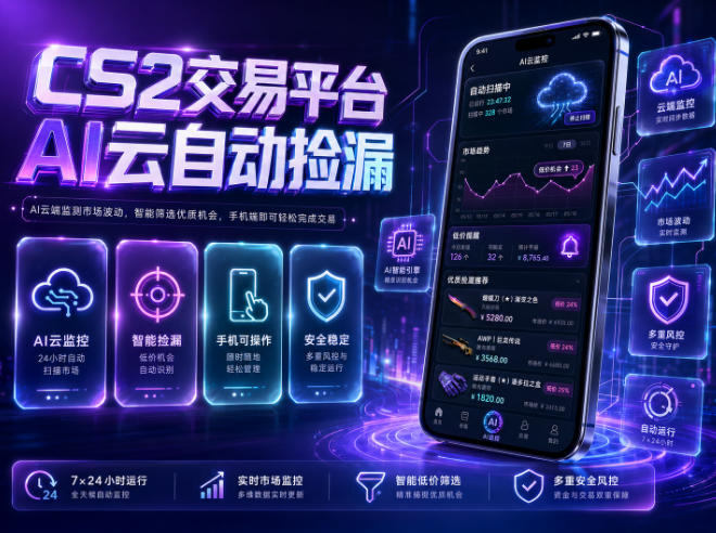 CS2交易平台AI云自动捡漏，多年稳定运行，无需手机，支持任何形式验证，日入300+【揭秘】-网创项目总站