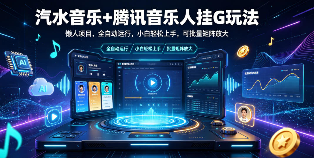 汽水音乐+腾讯音乐人挂G玩法，懒人项目，全自动运行，小白轻松上手，可批量矩阵放大【揭秘】-网创项目总站