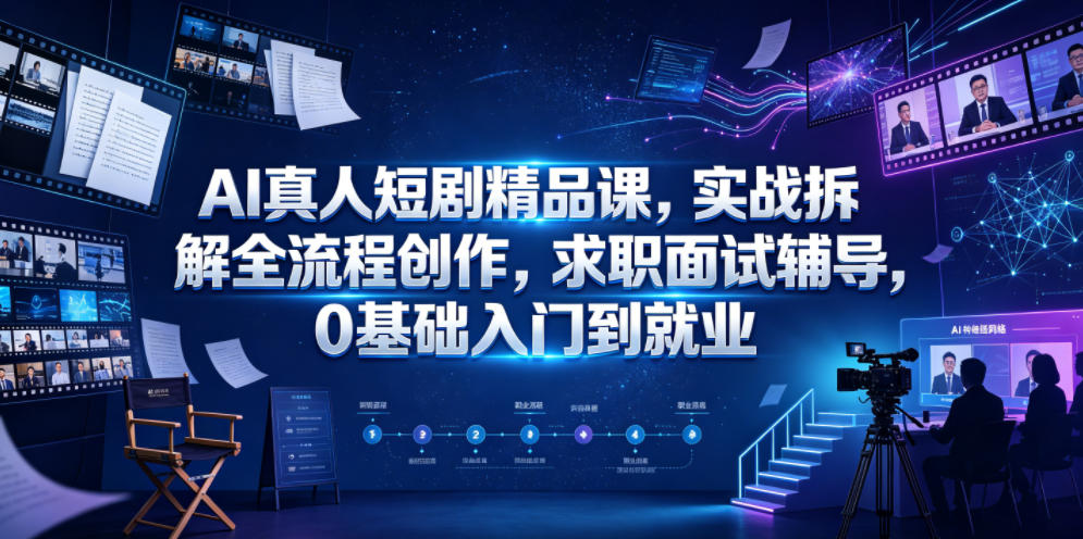 AI真人短剧精品课，实战拆解全流程创作，求职面试辅导，0基础入门到就业-网创项目总站