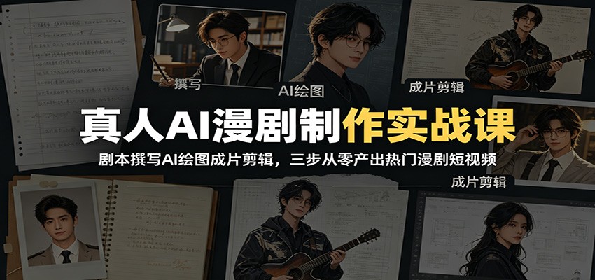 真人AI漫剧制作实战课：剧本撰写AI绘图成片剪辑，三步从零产出热门漫剧短视频-网创项目总站