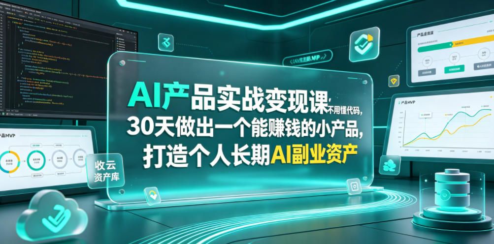 AI产品实战变现课，不用懂代码，30天做出一个能賺钱的小产品，打造个人长期AI副业资产-网创项目总站