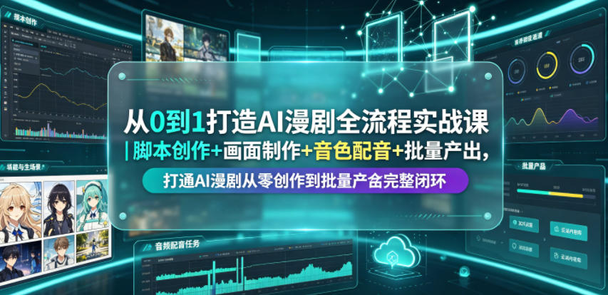 从0到1打造AI漫剧全流程实战课｜脚本创作+画面制作+音色配音+批量产出，打通AI漫剧从零创作到批量量产完整闭环-网创项目总站