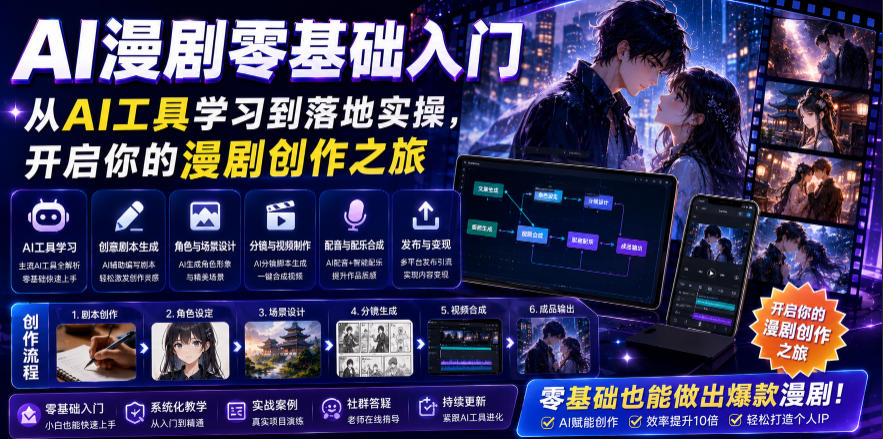 AI漫剧零基础入门，从AI工具学习到落地实操，开启你的漫剧创作之旅-网创项目总站