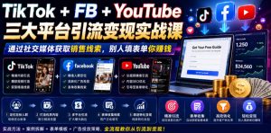 TikTok+FB+YouTube三大平台引流变现实战课，通过社交媒体获取销售线索，别人填表单你賺钱【原创双语字幕】-网创项目总站
