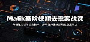 Malik高阶视频去重实战课：分镜逆向改写全套技术，多平台AI生视频规避查重限流-网创项目总站