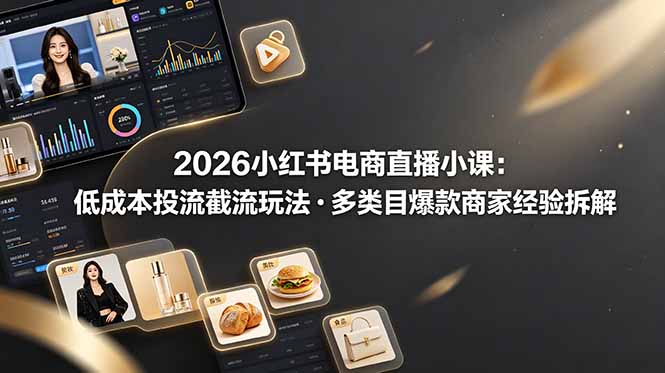 2026小红书电商直播小课，低成本投流截流玩法，多类目爆款商家经验完整拆解教学-网创项目总站