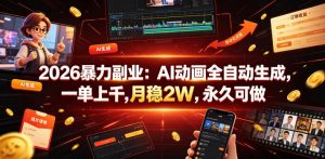 2026暴力副业：AI动画全自动生成，一单上千，月稳2W，永久可做【揭秘】-网创项目总站