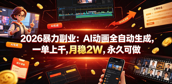 2026暴力副业：AI动画全自动生成，一单上千，月稳2W，永久可做【揭秘】-网创项目总站