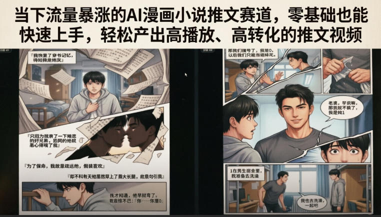 当下流量暴涨的AI漫画小说推文赛道，零基础也能快速上手，轻松产出高播放、高转化的推文视频-网创项目总站