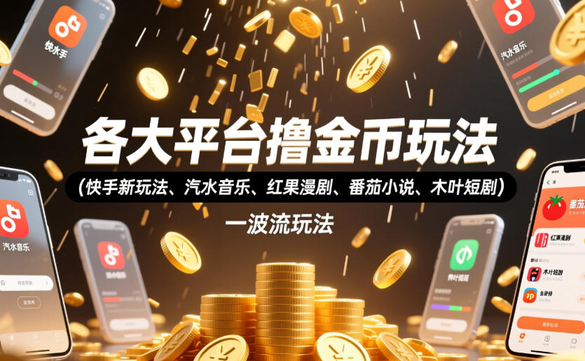 各大平台撸金币玩法(快手新玩法、汽水音乐、红果漫剧、番茄小说、木叶短剧)，一波流玩法(收费398元的教程)-网创项目总站