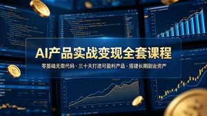AI产品实战变现全套课程，零基础无需代码，三十天打造可盈利产品搭建长期副业资产-网创项目总站