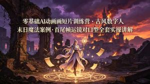 零基础AI动画短片训练营，古风数字人末日魔法案例，首尾帧运镜对口型全套实操讲解-网创项目总站