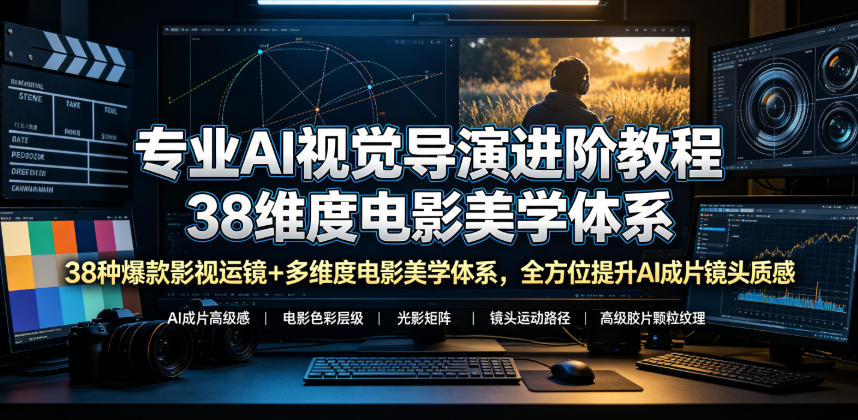 专业AI视觉导演进阶教程，38种爆款影视运镜+多维度电影美学体系，全方位提升AI成片高级感与镜头质感-网创项目总站