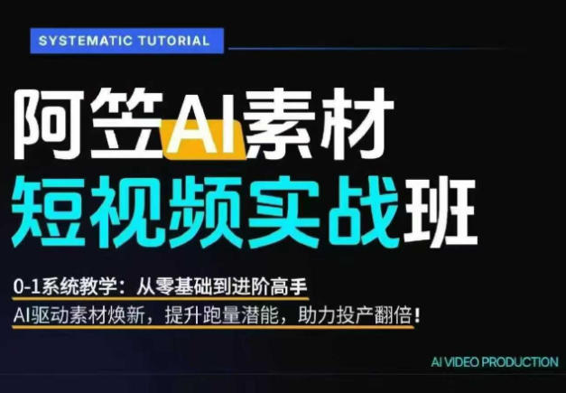 AI视频素材实战班，0-1系统教学，从零基础到进阶高手AI驱动素材焕新，提升跑量潜能，助力投产翻倍-网创项目总站