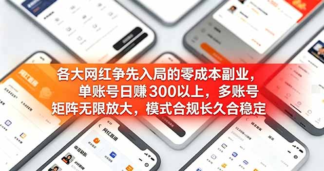 各大网红争先入局的零成本副业，单账号日赚 300 以上，多号矩阵可放大，模式合规长久稳定！-网创项目总站