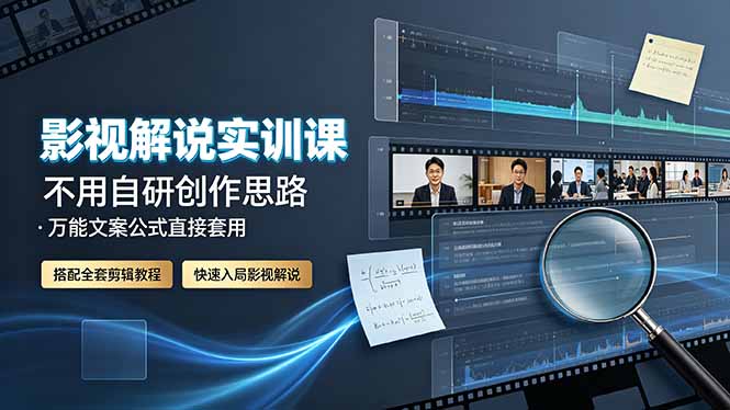 影视解说实训课：不用自研创作思路，万能文案公式直接套用，搭配全套剪辑教程，快速入局影视解说-网创项目总站