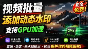 批量视频添加动态水印！Windows纯本地运行，支持GPU加速，完全免费，视频防搬运工具水印工坊，可以批量-网创项目总站