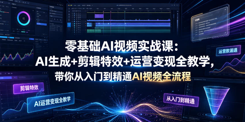零基础AI视频实战课：AI生成+剪辑特效+运营变现全教学，带你从入门到精通AI视频全流程-网创项目总站