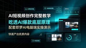 AI短视频创作完整教学，吃透AI爆款底层原理，配套即梦AI电脑端实操演示，快速产出优质内容-网创项目总站