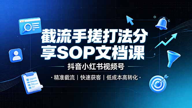 截流手搓打法分享SOP文档课，抖音小红书视频号丨精准截流，快速获客，低成本高转化-网创项目总站