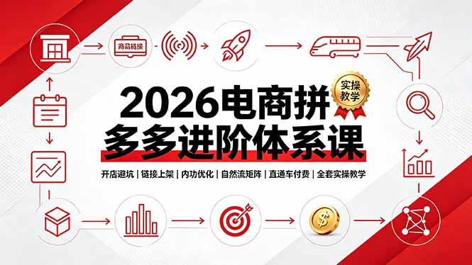 2026电商拼多多进阶体系课，开店避坑，链接上架，内功优化，自然流矩阵｜直通车付费｜全套实操教学-网创项目总站
