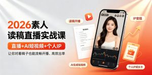 2026素人读稿直播实战课｜直播+AI短视频+个人IP，让你对着稿子也能流畅开播、高效出单-网创项目总站