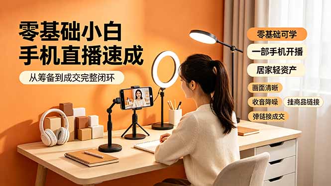 零基础小白手机直播速成，从筹备到成交完整闭环，适配苹果安卓系统，解决杂音卡顿留人难问题-网创项目总站