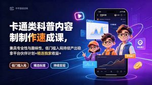 卡通类科普内容制作速成课，兼具专业性与趣味性，低门槛入局持续产出稳拿平台伙伴计划+精选独家收益-网创项目总站