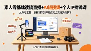 素人零基础读稿直播+AI短视频+个人IP搞钱课，从账号准备、涨粉制作到开播成交全流程实操教学-网创项目总站