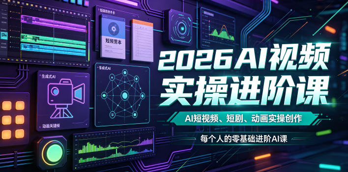 2026AI视频实操进阶课，AI短视频、短剧、动画实操创作，每个人的零基础进阶ai课-网创项目总站